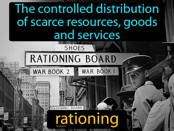 the controlled distribution of scarce resources, goods and services