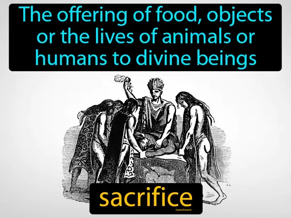 the offering of food, objects or the lives of animals or humans to divine beings