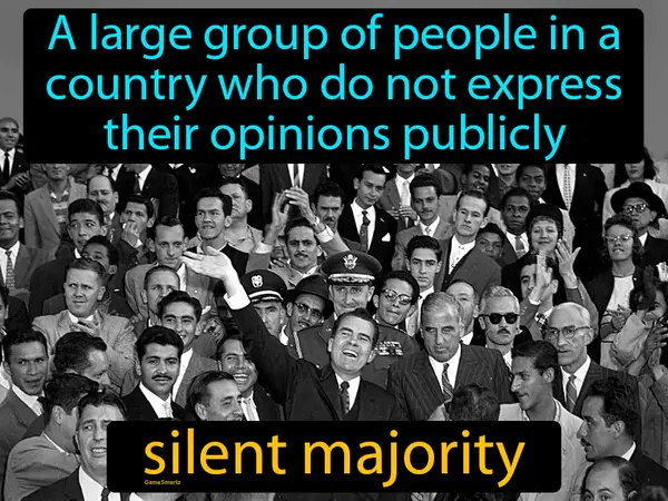 a large group of people in a country who do not express their opinions publicly
