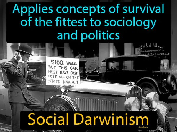 applies concepts of survival of the fittest to sociology and politics
