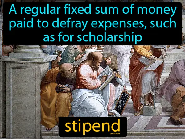 A regular fixed sum of money paid to defray expenses, such as for scholarship