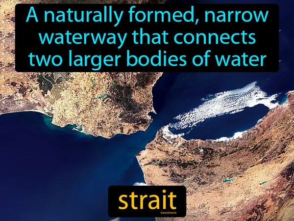 a naturally formed, narrow waterway that connects two larger bodies of water