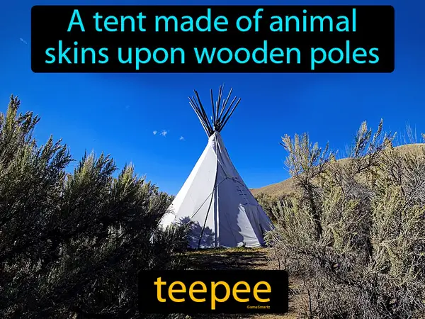 a tent made of animal skins upon wooden poles