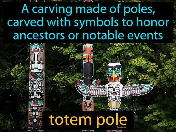 A carving made of poles, carved with symbols to honor ancestors or notable events