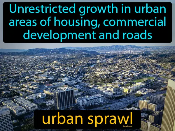 unrestricted growth in urban areas of housing, commercial development and roads