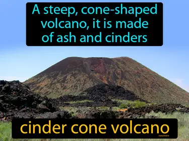 a steep, cone-shaped volcano, it is made of ash and cinders