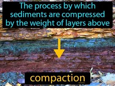 the process by which sediments are compressed by the weight of layers above