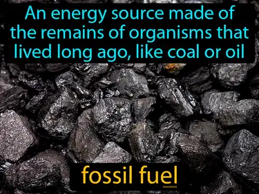 an energy source made of the remains of organisms that lived long ago, like coal or oil