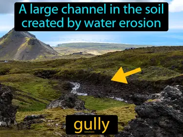 a large channel in soil created by water erosion