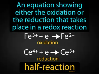 an equation showing either the oxidation or the reduction that takes place in a redox reaction