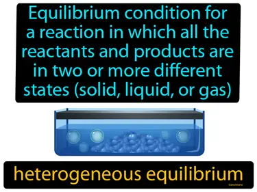 equilibrium condition for a reaction in which all the reactants and products are in two or more different states, (solid, liquid, or gas)
