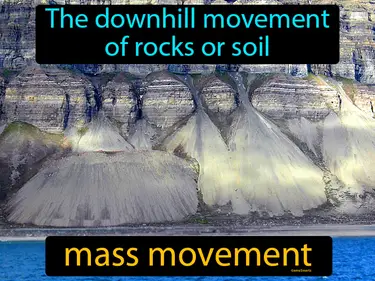 the downhill movement of rocks or soil