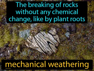 the breaking of rocks without any chemical change, like by plant roots
