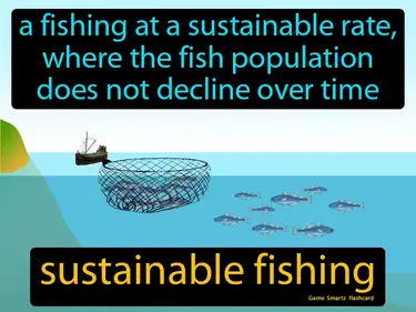 A fishing at a sustainable rate, where the fish population does not decline over time