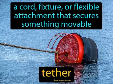 A cord, fixture, or flexible attachment that secures something movable