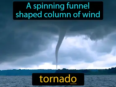 a spinning funnel-shaped column of wind