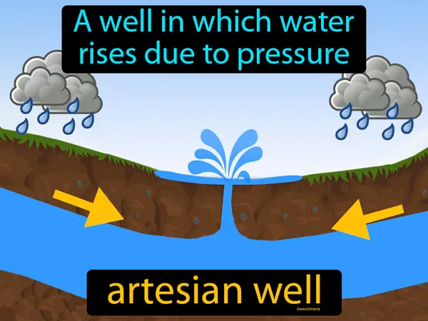 a well in which water rises due to pressure