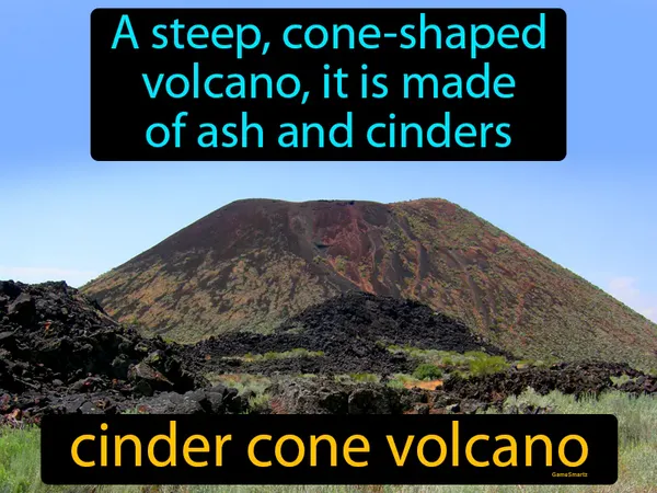 a steep, cone-shaped volcano, it is made of ash and cinders