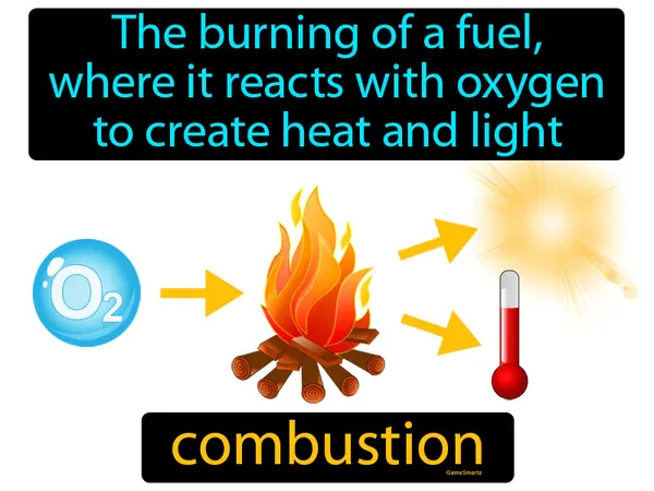 the burning of a fuel, where it reacts with oxygen to create heat and light