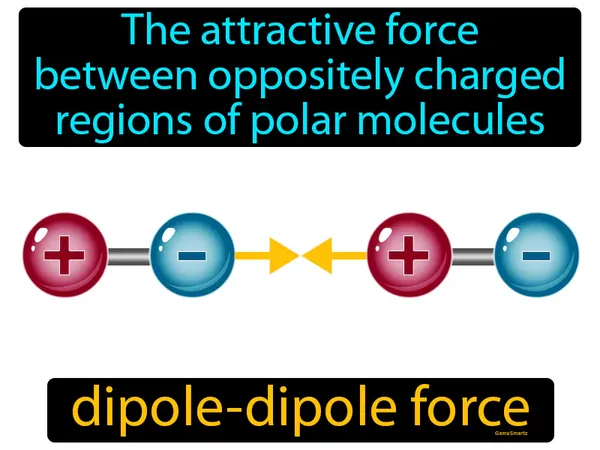 the attractive force between oppositely charged regions of polar molecules