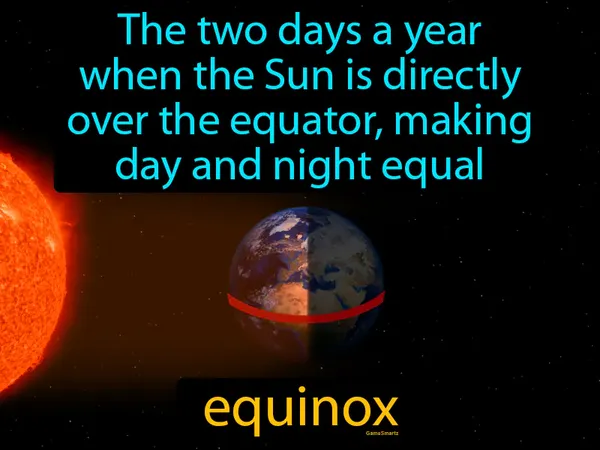 the two days a year when the Sun is directly over the equator, making day and night equal