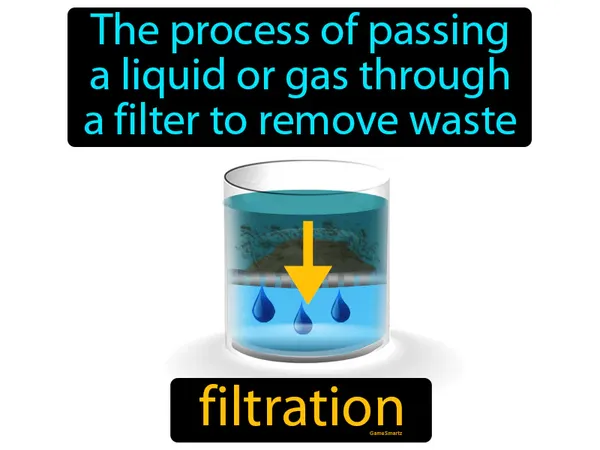 the process of passing a liquid or gas through a filter to remove waste
