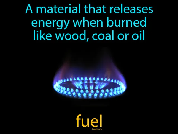 a material that releases energy when burned, like wood, coal or oil