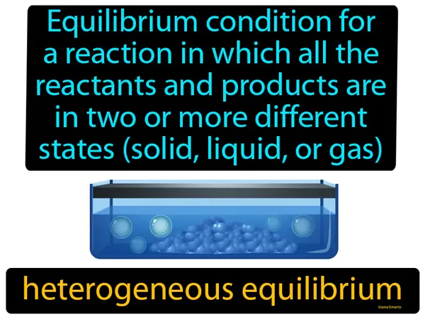 equilibrium condition for a reaction in which all the reactants and products are in two or more different states, (solid, liquid, or gas)