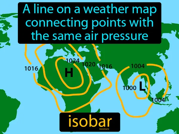 a line on a weather map connecting points with the same air pressure