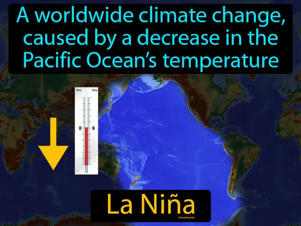 a worldwide climate change, caused by a decrease in the Pacific Ocean’s temperature