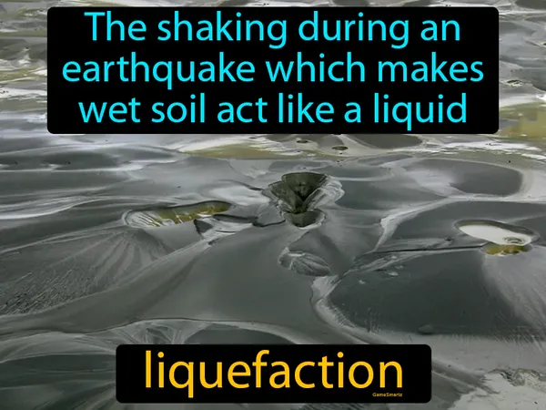 the shaking during an earthquake which makes wet soil act like a liquid