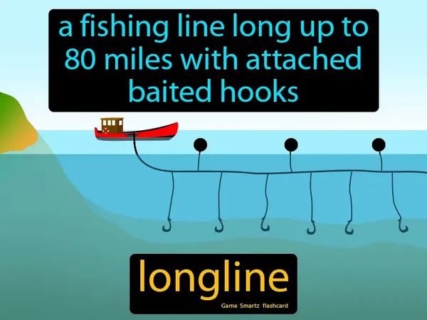 A fishing line long up to 80 miles with attached baited hooks