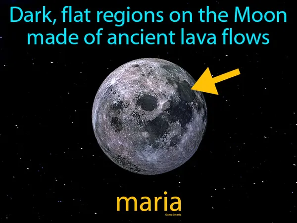 dark, flat regions on the Moon made of ancient lava flows