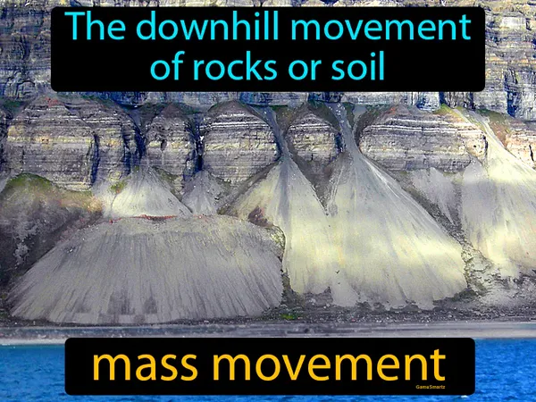 the downhill movement of rocks or soil