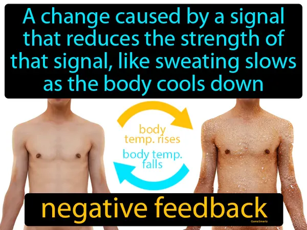 a change caused by a signal that reduces the strength of that signal, like sweating slows as the body cools down
