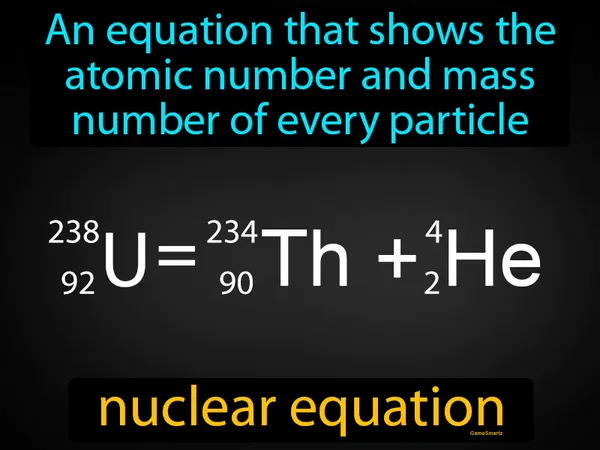 an equation that shows the atomic number and mass number of every particle