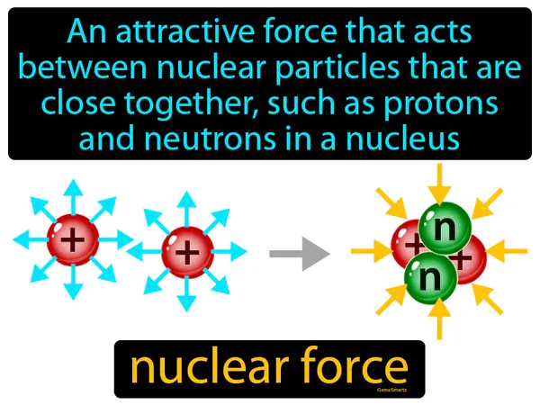 an attractive force that acts between nuclear particles that are close together, such as protons and neutrons in a nucleus