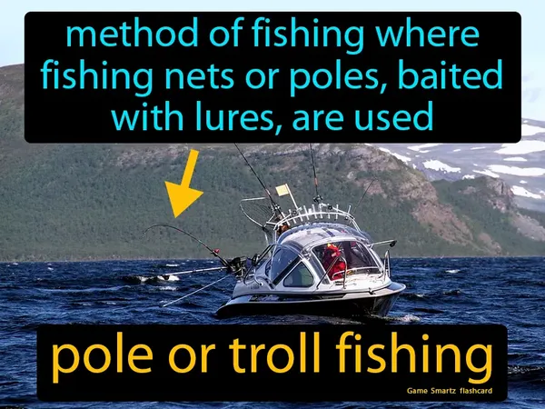A method of fishing where fishing nets or poles, baited with lures, are used