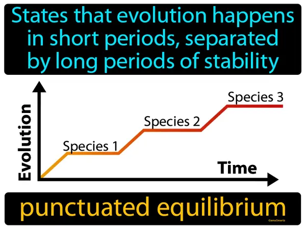 states that evolution happens in short periods, separated by long periods of stability