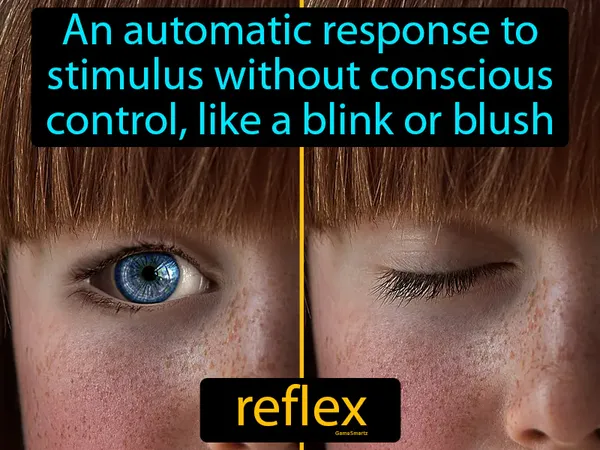 an automatic response to stimulus without conscious control, like a blink or blush