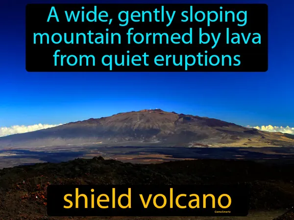 a wide, gently sloping mountain formed by lava from quiet eruptions