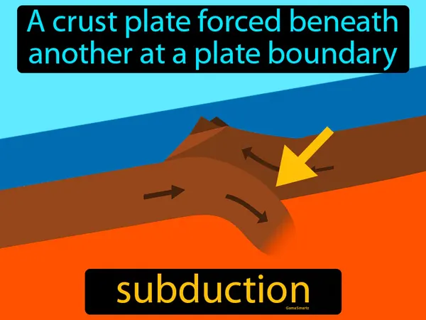 a crust plate forced beneath another at a plate boundary
