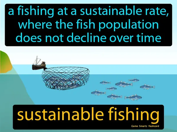 A fishing at a sustainable rate, where the fish population does not decline over time