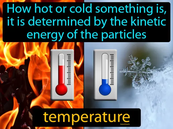 how hot or cold something is, it is determined by the kinetic energy of its particles
