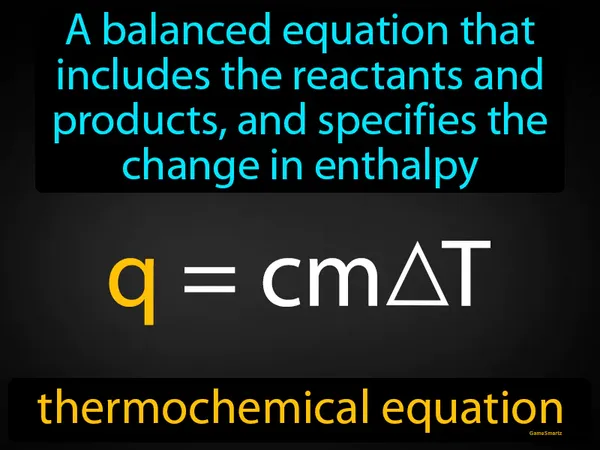 a balanced equation that includes the reactants and products, and specifies the change in enthalpy