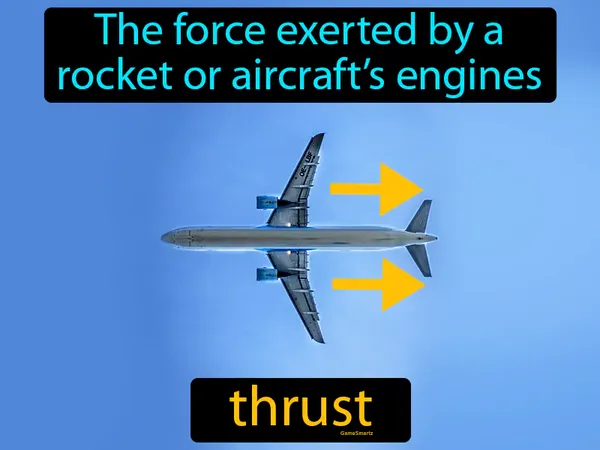 the pushing force exerted by the engine of an aircraft or rocket