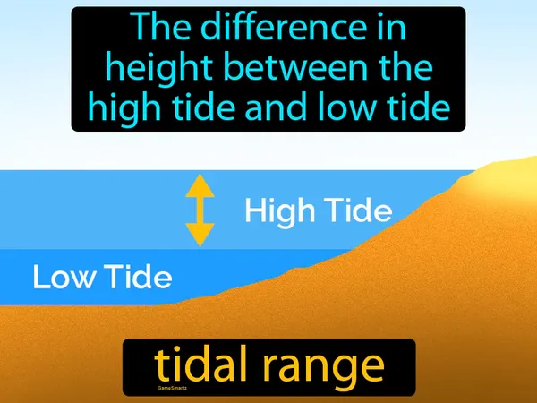 The difference in height between the high tide and low tide