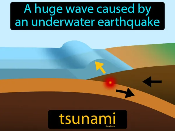 a huge wave caused by an underwater earthquake