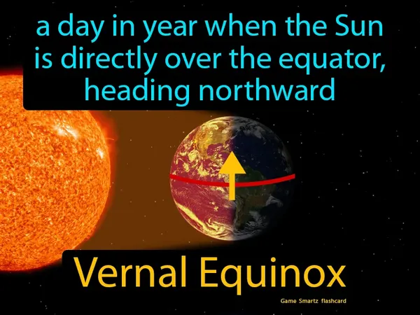 A day in year when the Sun is directly over the equator, heading northward